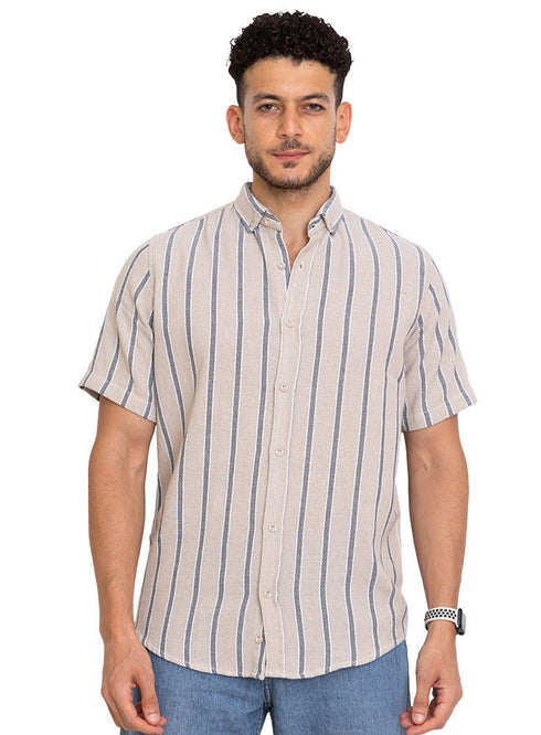 Design 1 - Beige Stripped Half - Shirt - Khotwh